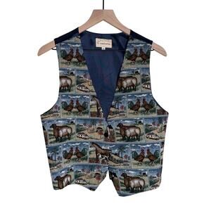VINTAGE CONTERIO embroidered farm life rodeo wear single button western vest XL